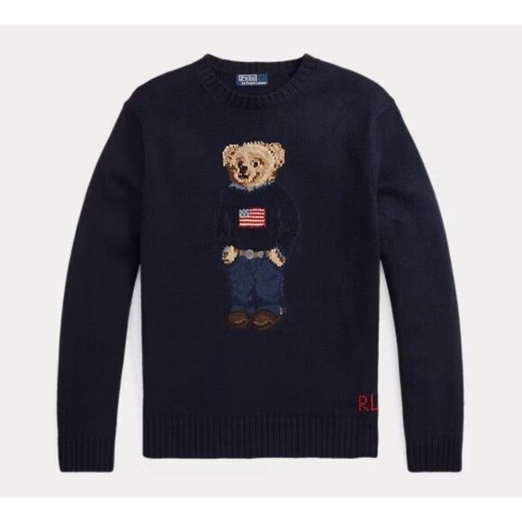 Polo Ralph Lauren Womens Cotton Crewneck Knitted Bear Flag Sweater